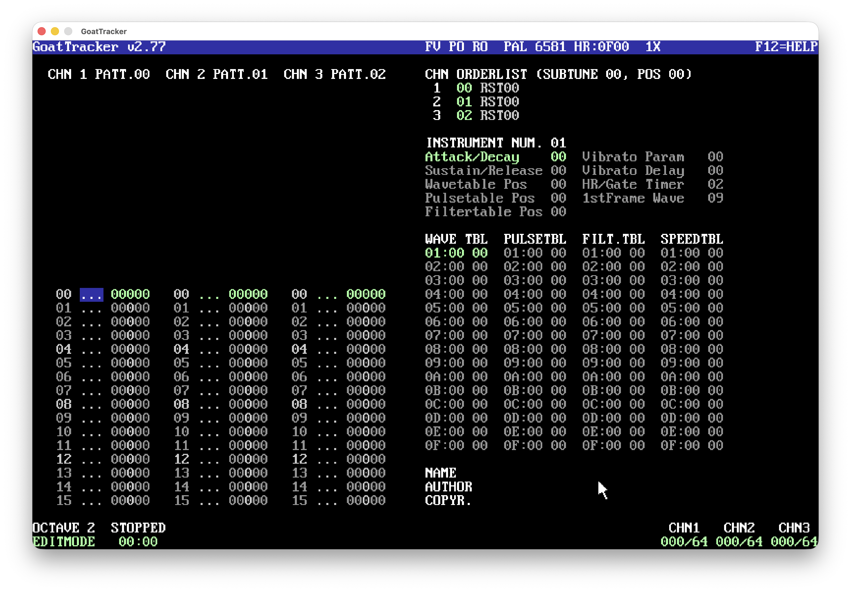 GoatTracker2 running on macOS