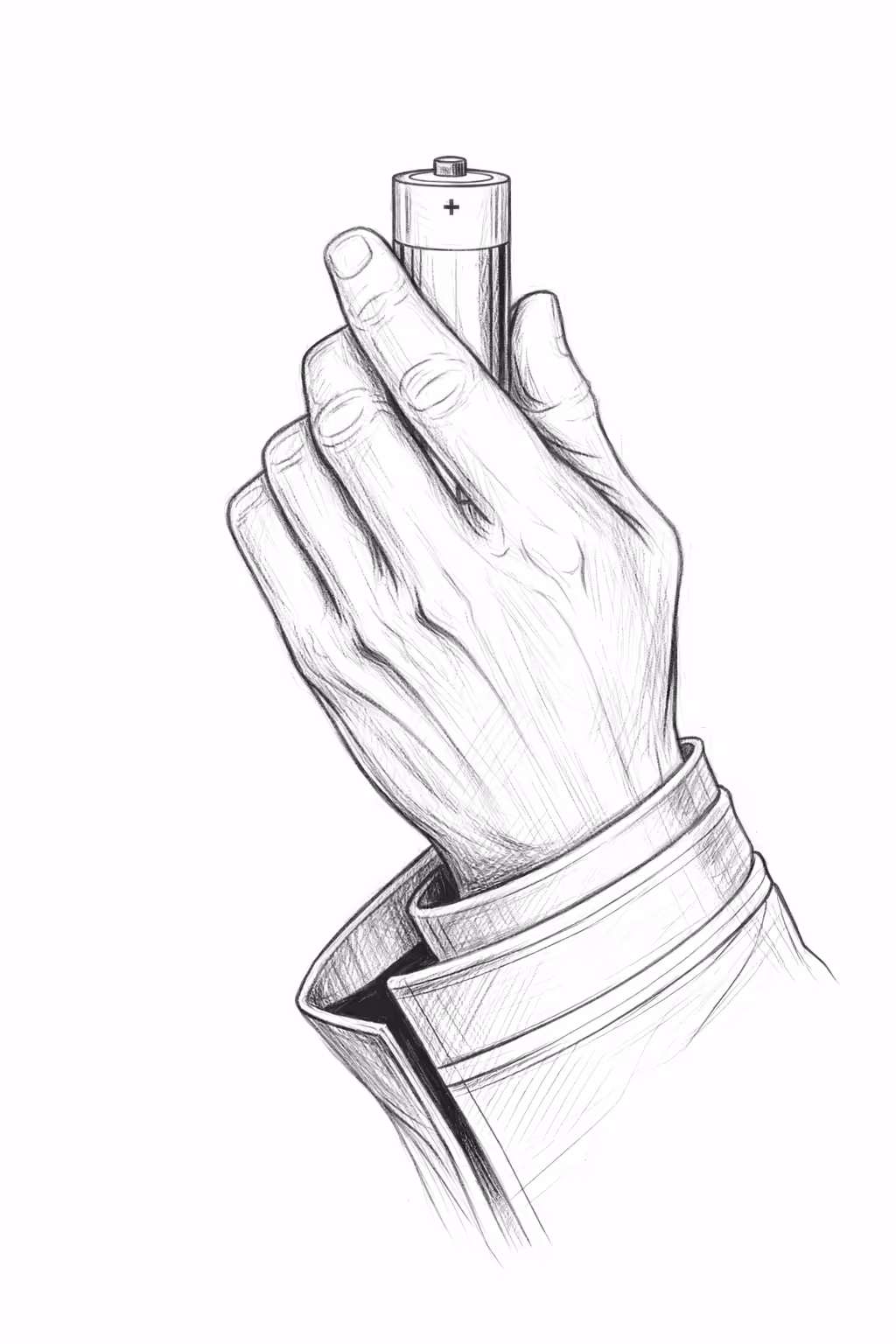 A hand holding a battery.